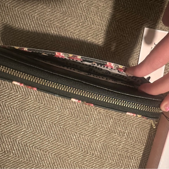 Juicy Couture Varsity Blooms Wallet in Black and Pink Rose Print • 4.25x8x1” - Picture 6 of 9